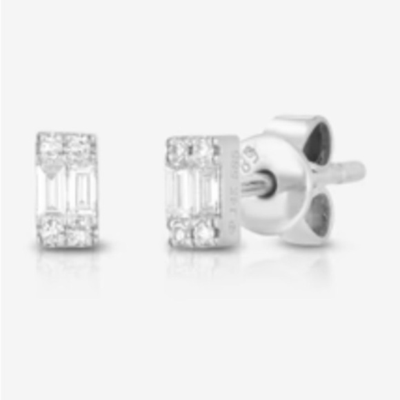 Pair (2) Ring Concierge Mini Emerald Illusion Natural Diamond Stud Earrings - Picture 1 of 5